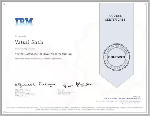 Vector Databases for RAG: An Introduction — Vatsal Shah credential