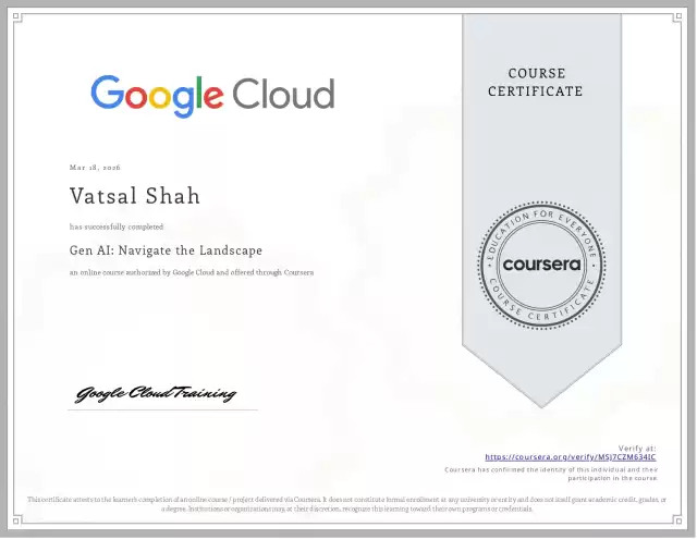 Gen AI: Navigate the Landscape — Vatsal Shah credential
