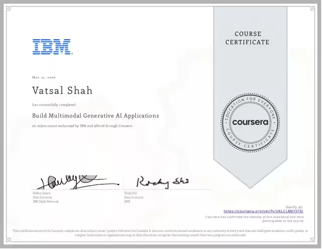 Build Multimodal Generative AI Applications — Vatsal Shah credential