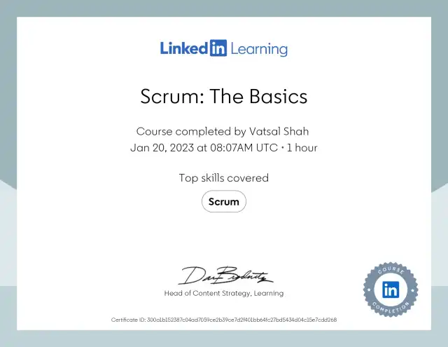 Scrum: The Basics — Vatsal Shah credential