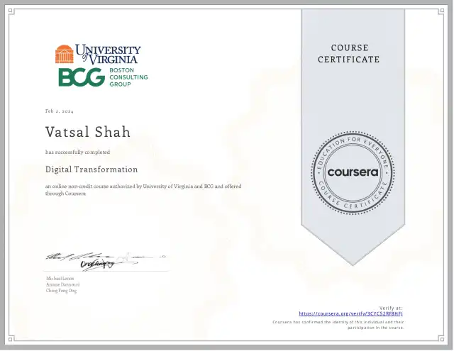 Digital Transformation — Vatsal Shah credential
