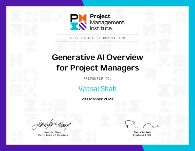 Generative AI Overview for Project Managers — Vatsal Shah credential