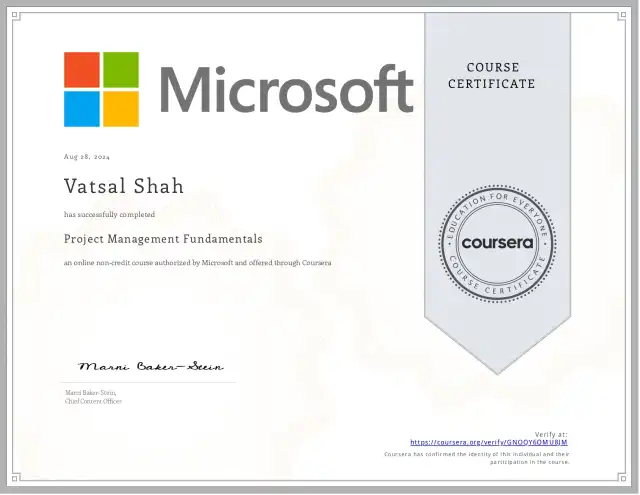 Project Management Fundamentals — Vatsal Shah credential