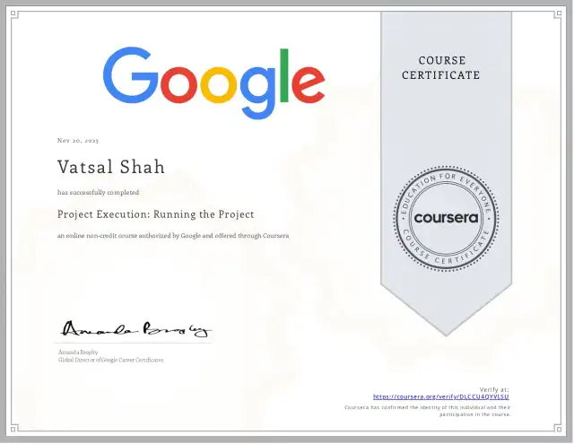 Project Execution: Running the Project — Vatsal Shah credential
