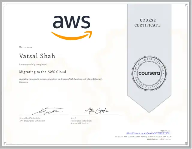 Migrating to the AWS Cloud — Vatsal Shah credential