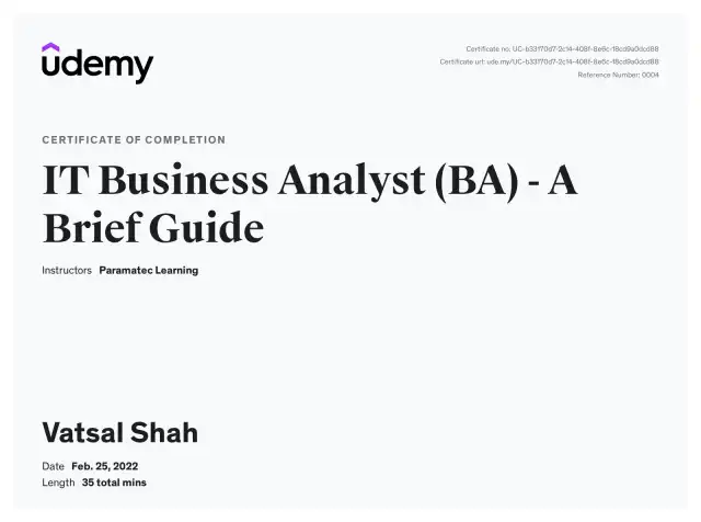 IT Business Analyst (BA) - A Brief Guide — Vatsal Shah credential