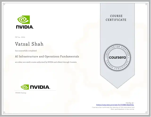 AI Infrastructure and Operations Fundamentals — Vatsal Shah credential