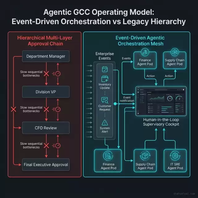 Agentic GCC Operating Model: Event-Driven Orchestration vs Legacy Hierarchy