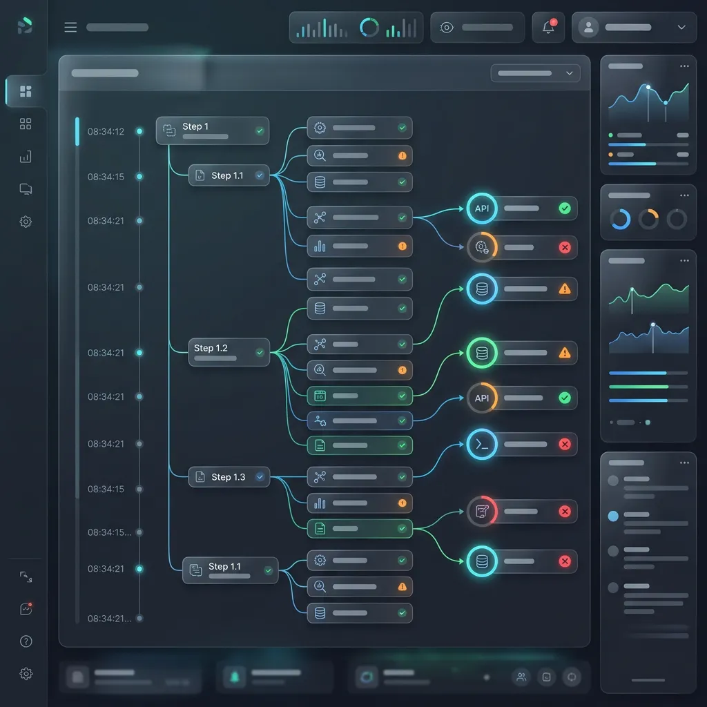 Clean Code 2026 --" 2D Industrial UI mock of a developer dashboard showing Reasoning Step Audits and Tool-Call Verification