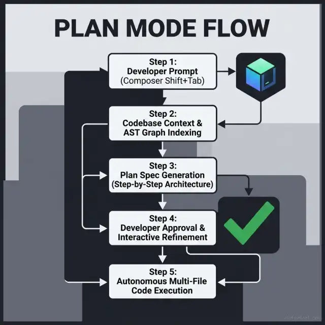 Cursor Plan Mode Execution Flowchart — Sequential Steps from Prompt to Multi-File Execution