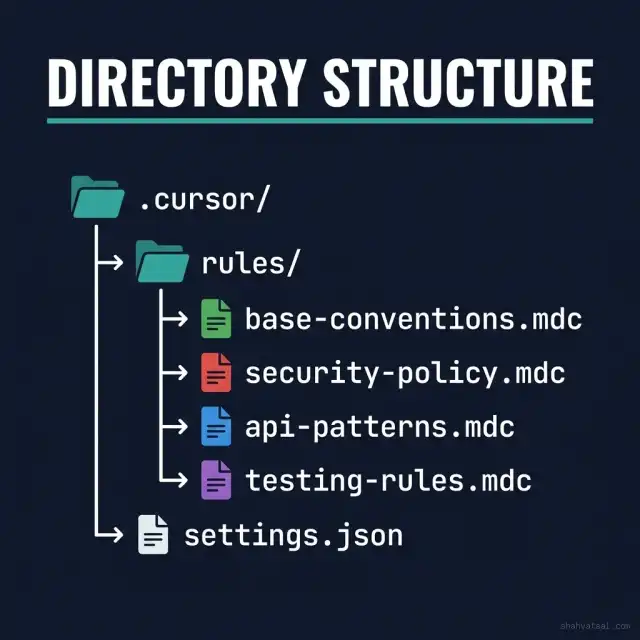 Cursor Rules .cursor/ directory structure showing rules/ subfolder with named MDC files