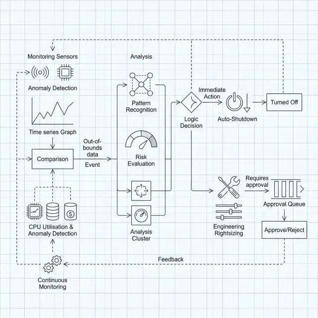 FinOps Transformation 2026 --" 2D Technical Logic Flow of the automated remediation cycle