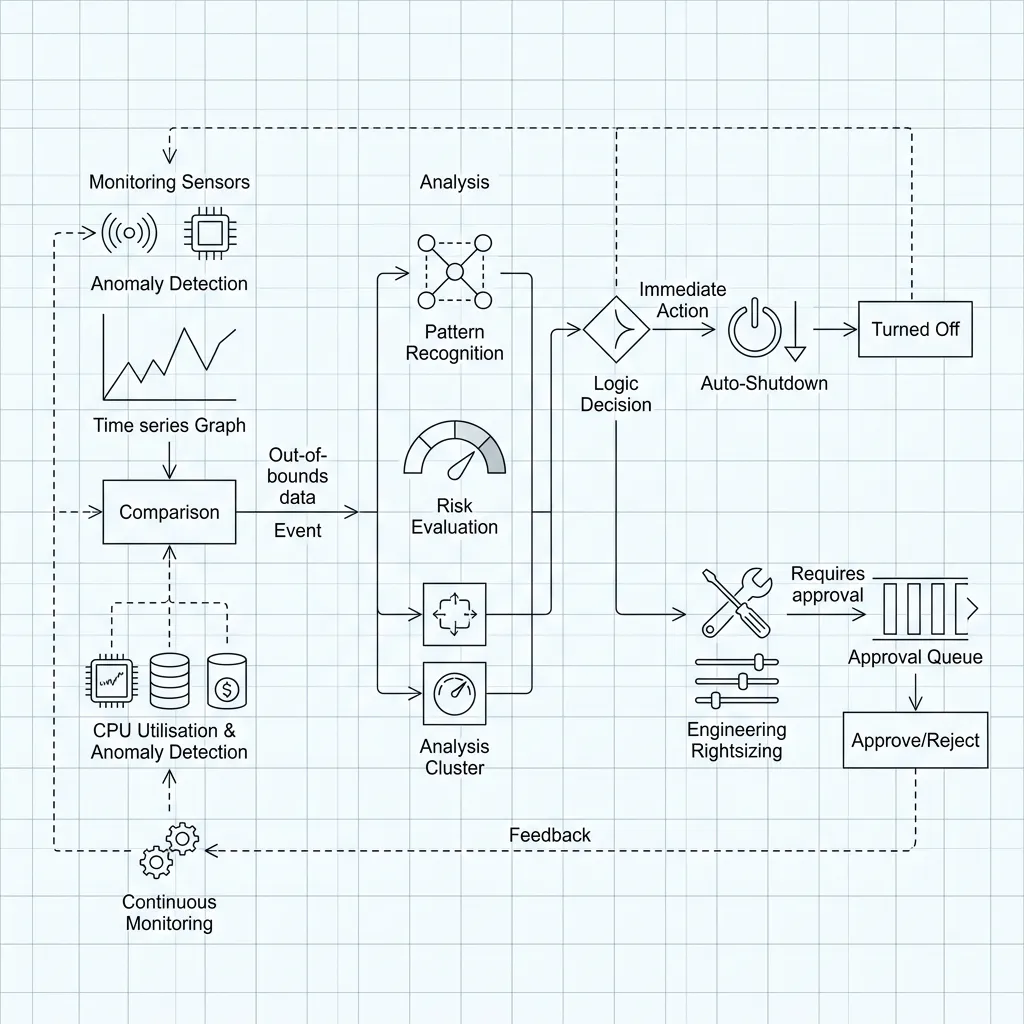FinOps Transformation 2026 --" 2D Technical Logic Flow of the automated remediation cycle