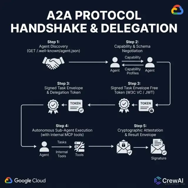 Google A2A Protocol Handshake and Delegation Sequence Diagram