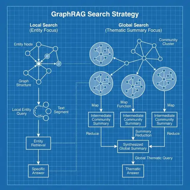 Logic Diagram: Local Search Precision vs. Global Search Thematic Synthesis Mesh