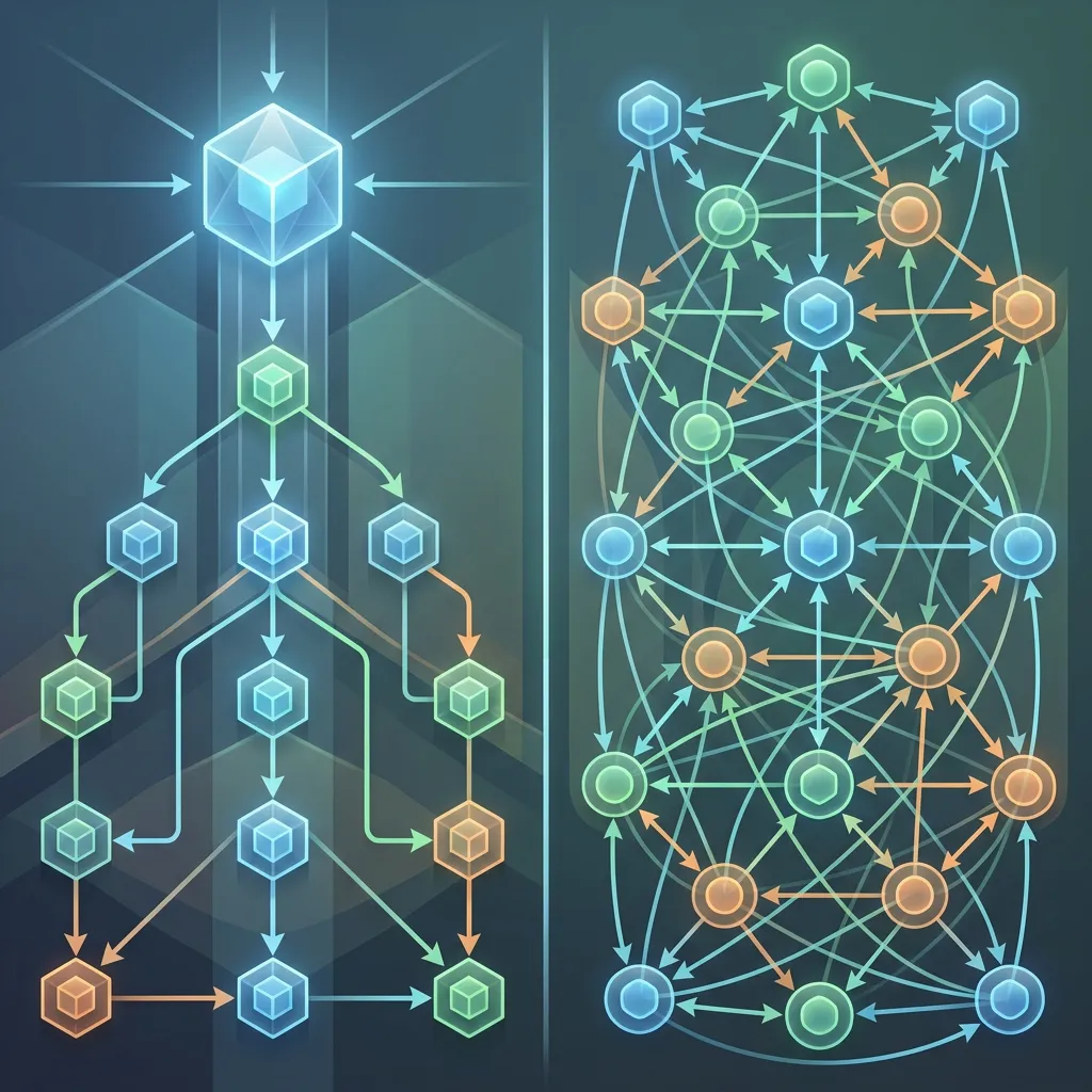 Multi-Agent Orchestration 2026 --" 2D Comparison infographic mapping the trade-offs between Supervisor and Peer-to-Peer agent swarms