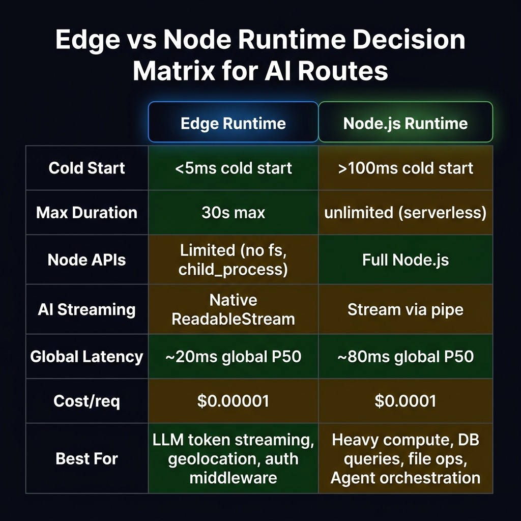 Edge vs Node Runtime Decision Matrix for AI Routes