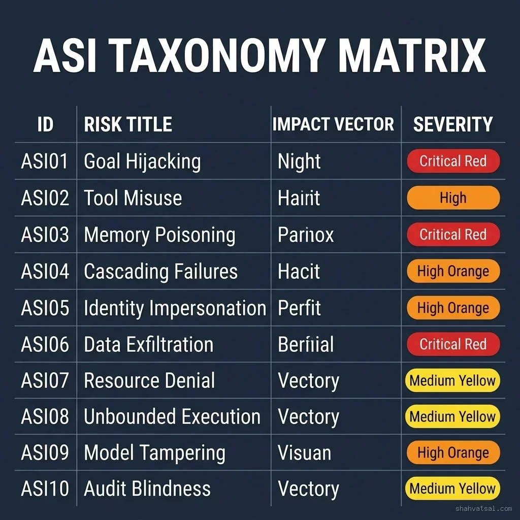 ASI Taxonomy Matrix — 10-Row Risk Grid with Impact Vectors and Severity Classification