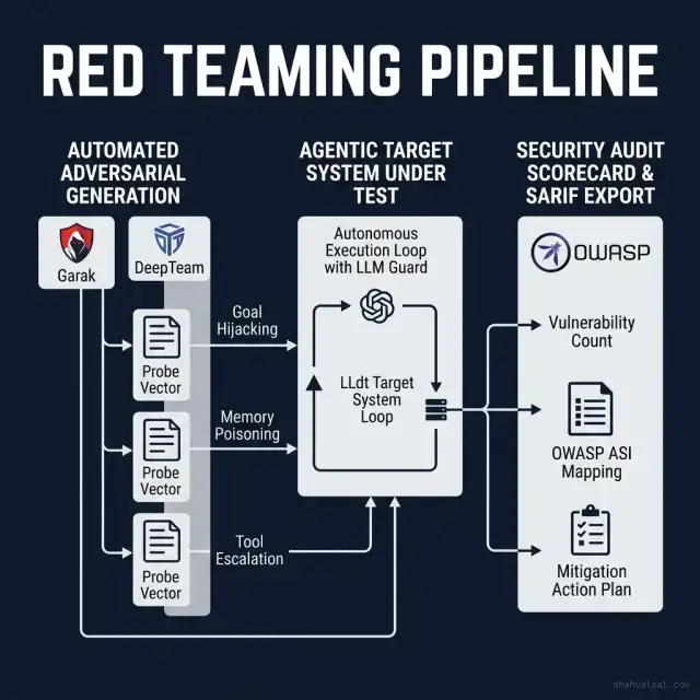 Red-Teaming Pipeline Diagram using Garak and DeepTeam Frameworks