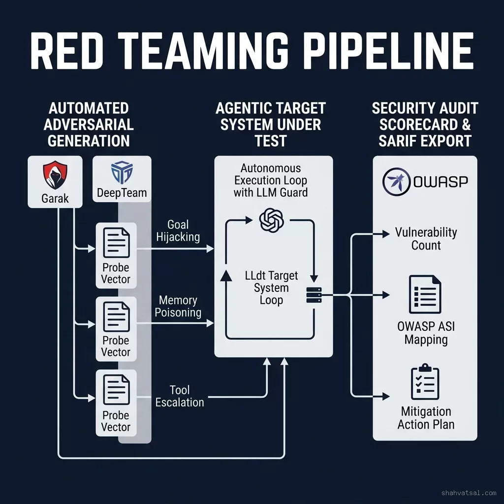 Red-Teaming Pipeline Diagram using Garak and DeepTeam Frameworks