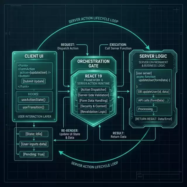 Server Action Lifecycle — Request -> Execution -> Response Flow — Technical Blueprint
