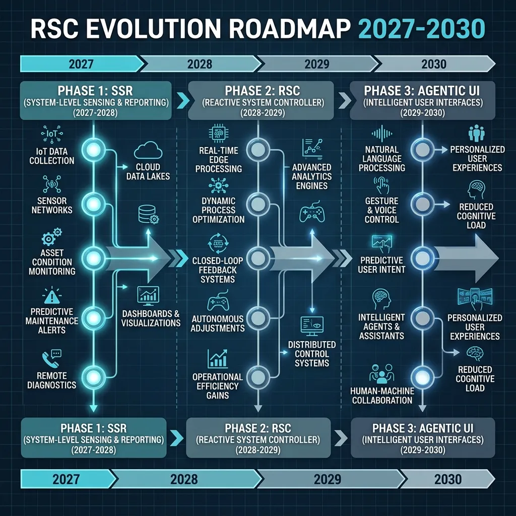 Industrial Infographic: The 2027-2030 RSC Evolution Roadmap & Agentic UI Ecosystem