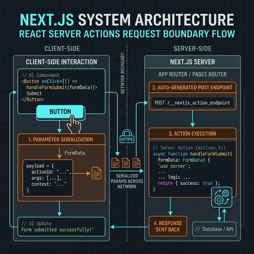 React Server Actions Request Boundary Flow