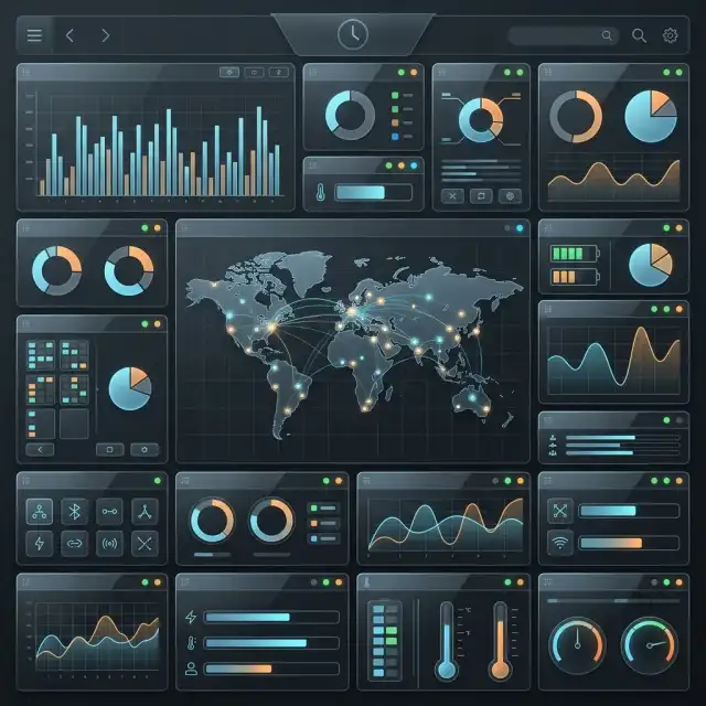 The Death of Legacy Microservices --" 2D Industrial UI mock-up of a unified deployment control center for global Edge workers