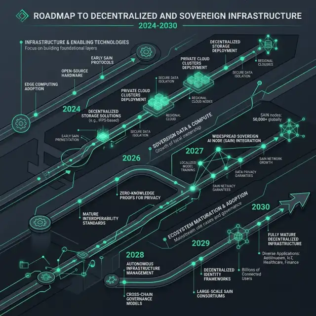 Sovereign Architecture 2026 --" Futuristic evolution timeline visual mapping the shift toward decentralized infrastructure