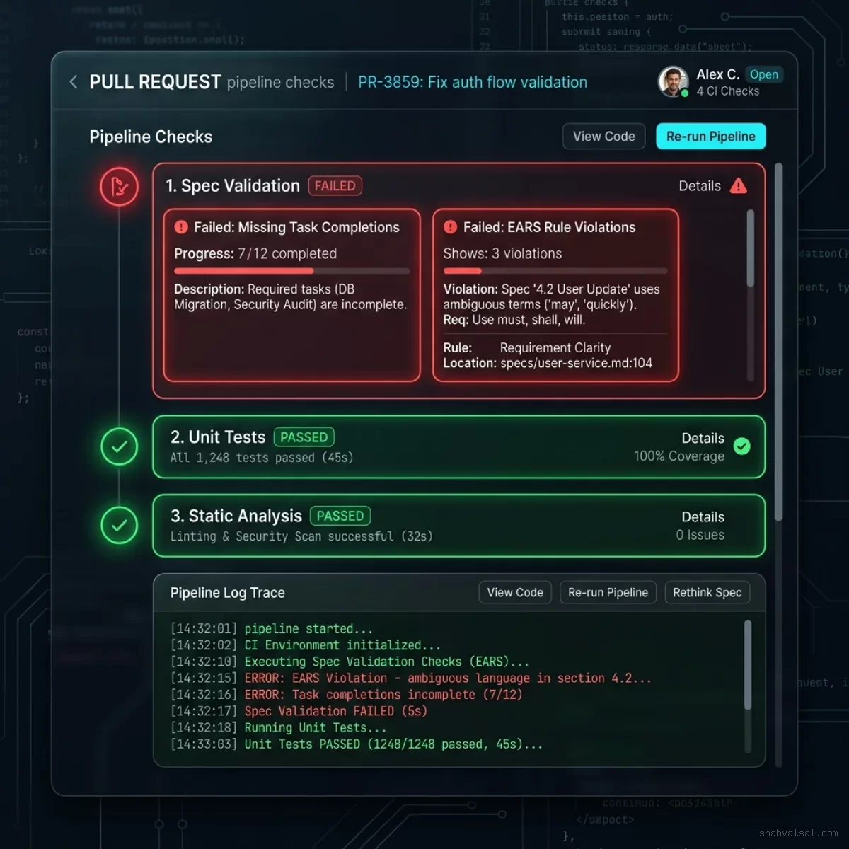 CI Failure Console Mockup