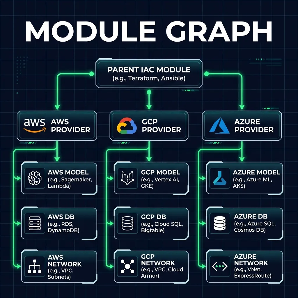 Dependency graph mapping parent module to providers and resources
