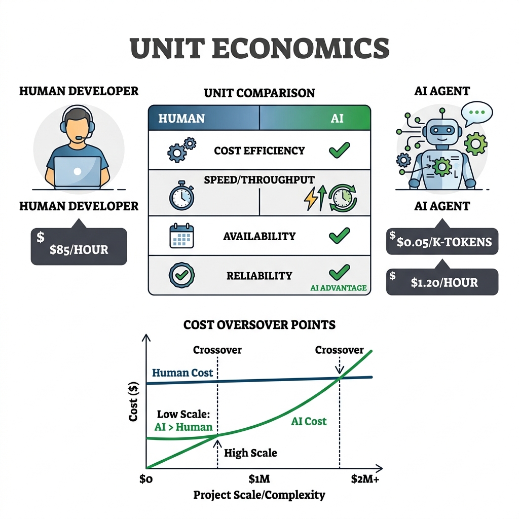 Comparing unit economics of a human developer versus an AI agent