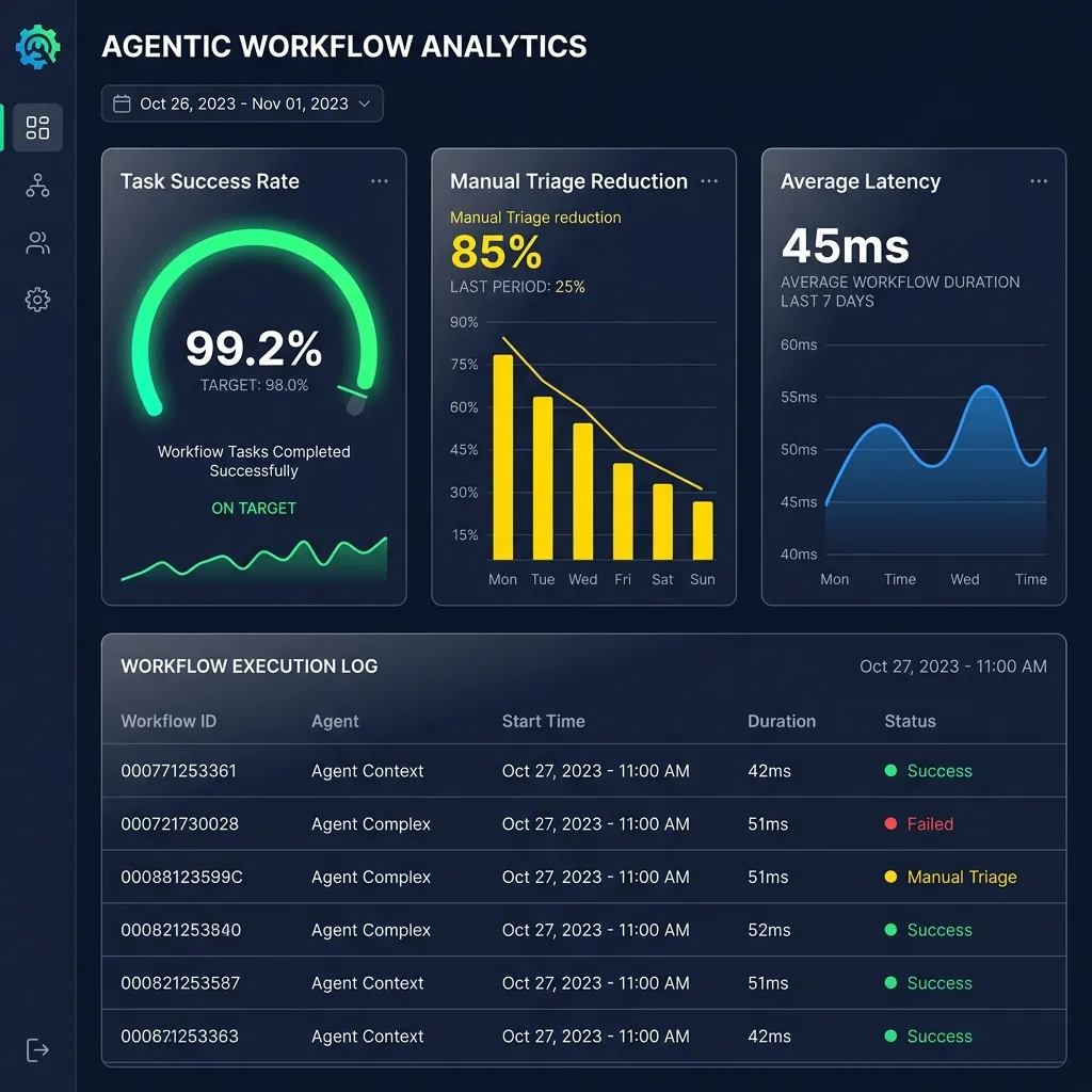 ai agents architecture orchestration - 2D colorful performance analytics dashboard and task metrics
