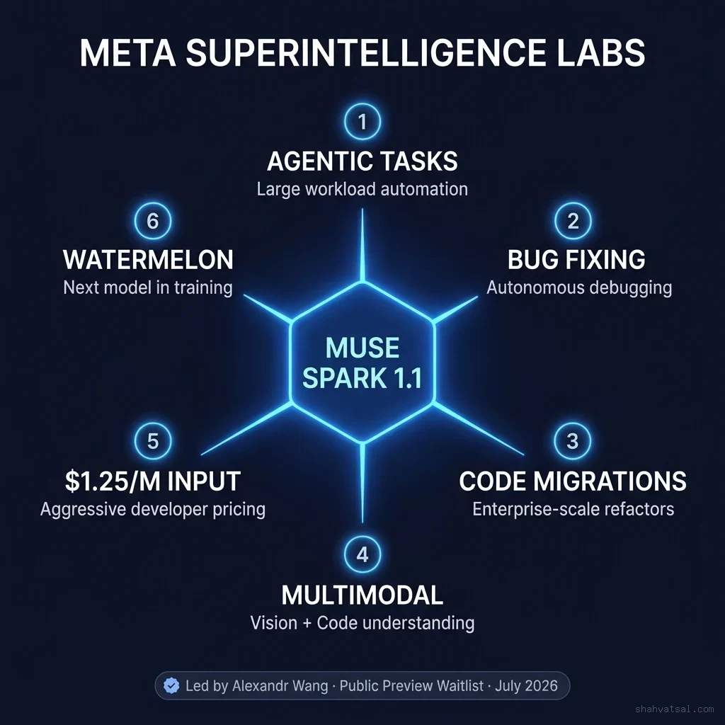 Muse Spark 1.1 Capability Map — Meta Superintelligence Labs — Agentic Coding Features — Alexandr Wang — Watermelon Next Model