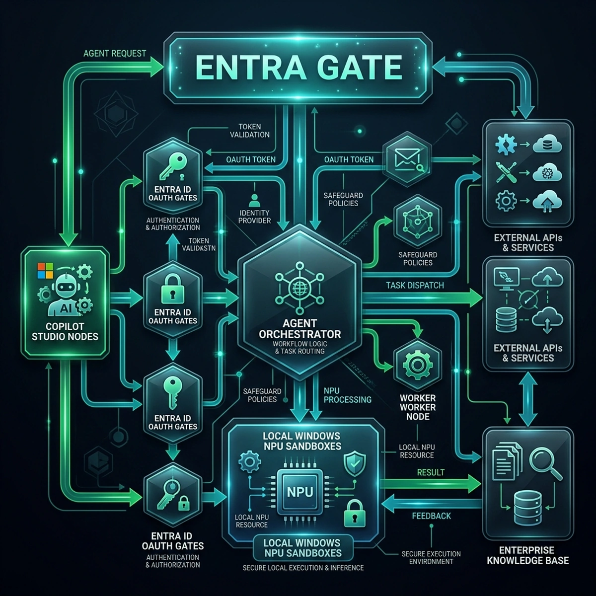 System Architecture Diagram — Microsoft Build 2026 Agents — Azure AI Foundry Orchestration with Entra ID security boundaries