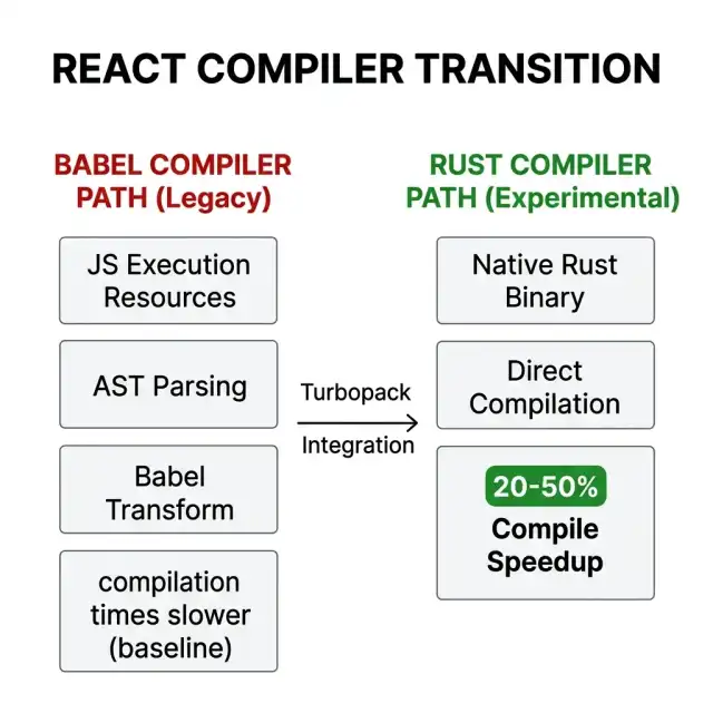 React Compiler Transition — Babel Compiler vs Native Rust Compiler Path — Turbopack Speed Wins