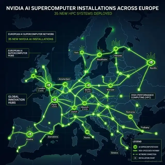 NVIDIA Europe AI Supercomputers 35 installations map