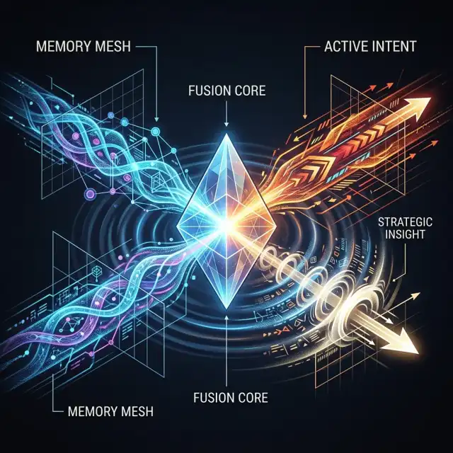 Agentic OS Context Fusion Pulse — Isometric Semantic Collision Blueprint