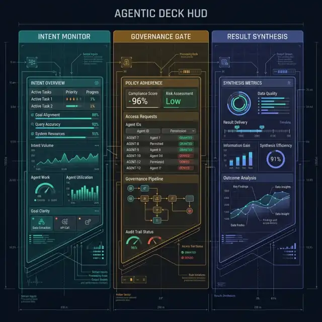 Agentic OS Deck HUD — Isometric Interaction Logic Blueprint