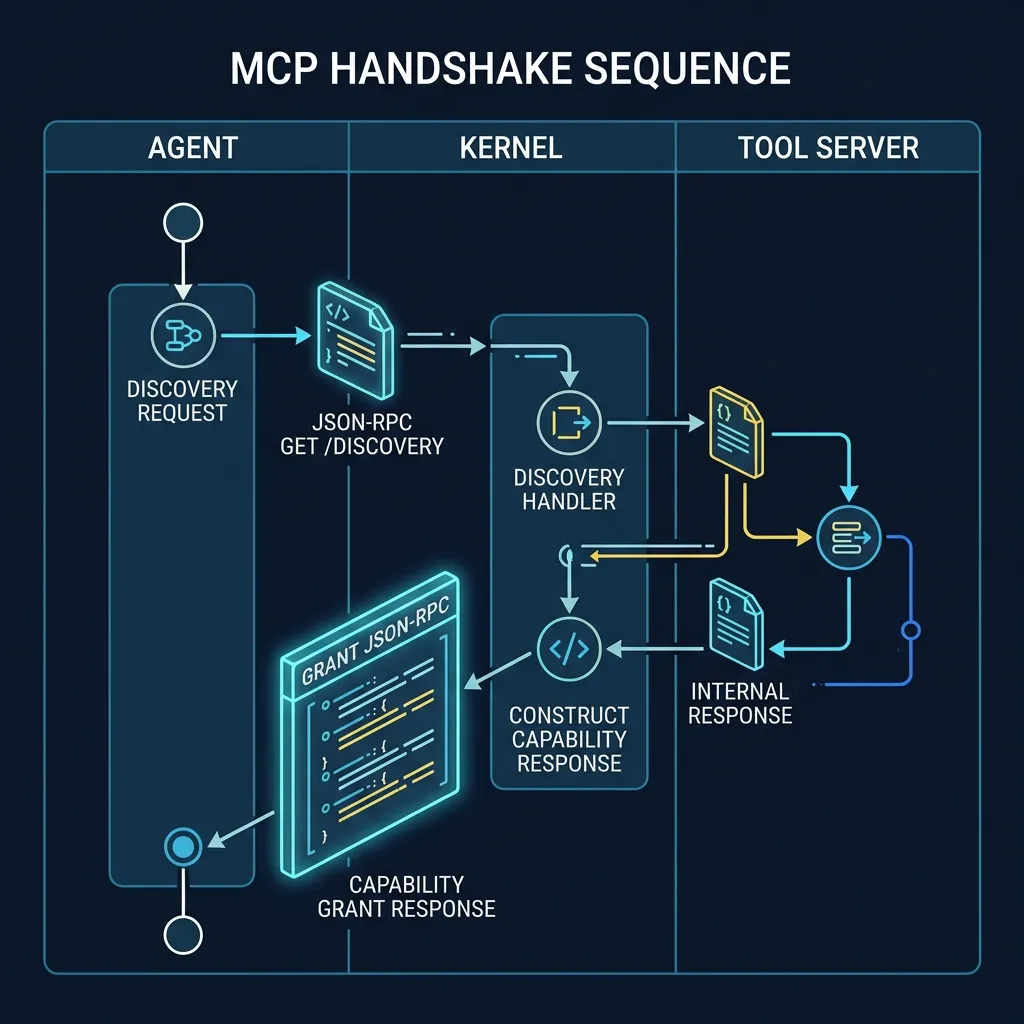 MCP Handshake Flow — Isometric Sequence Blueprint