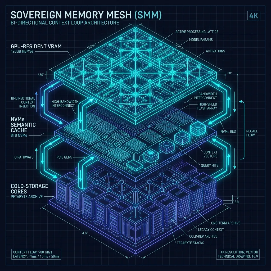 Agentic OS Memory Mesh — Isometric Long-Term Context Blueprint