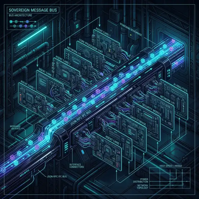 Agentic OS Message Bus — Isometric IPC Spine Blueprint
