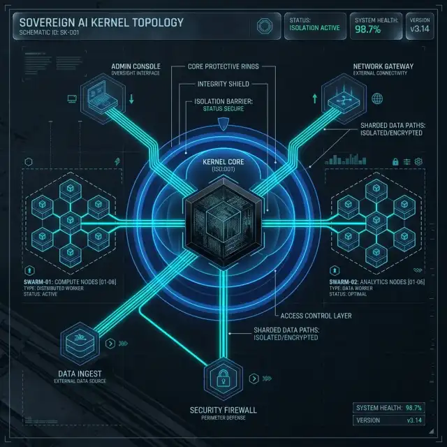 Agentic OS Kernel Topology — Isometric Node-Isolation Blueprint