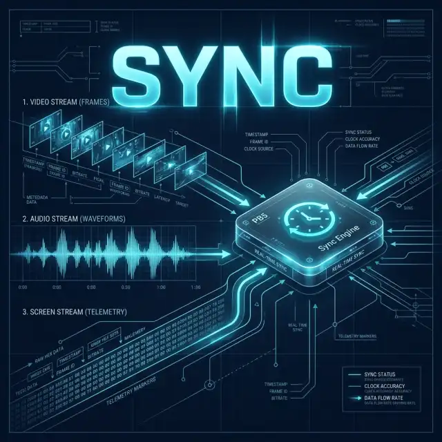 Technical Diagram: Synchronizing Video, Audio, and Screen data