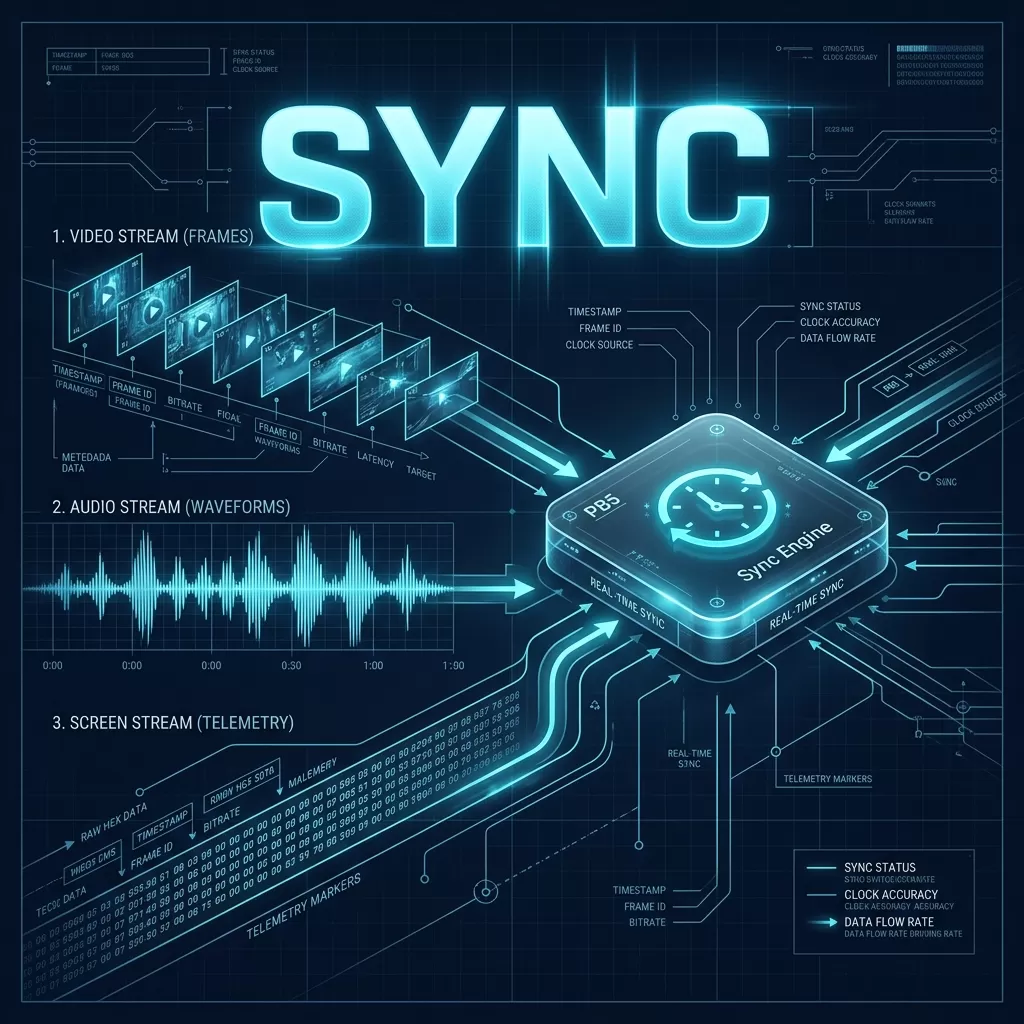 Technical Diagram: Synchronizing Video, Audio, and Screen data