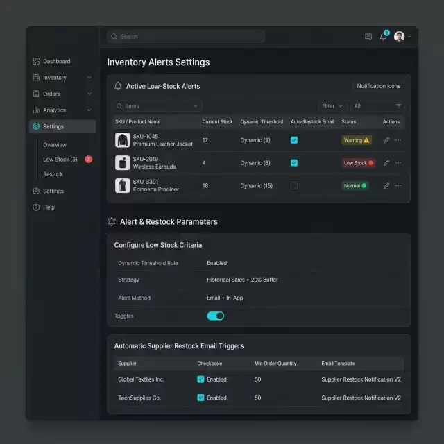 Low-Stock Alert Center Screenshot